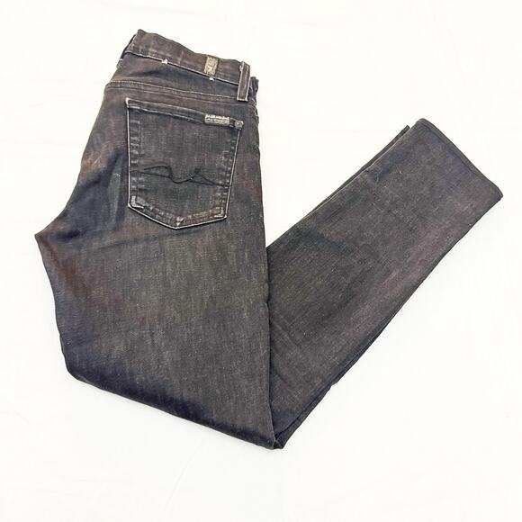 7 For All Mankind Roxanne Black Skinny Denim Jeans Zip Fly Size 29 - Picture 8 of 8